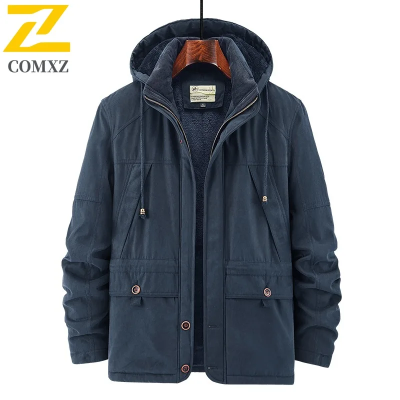 

COMXZ Branded New Cotton Coat Men Trendy American Style Hooded Thickened Jacket Self-cultivation Casual Cold Resistant Garment