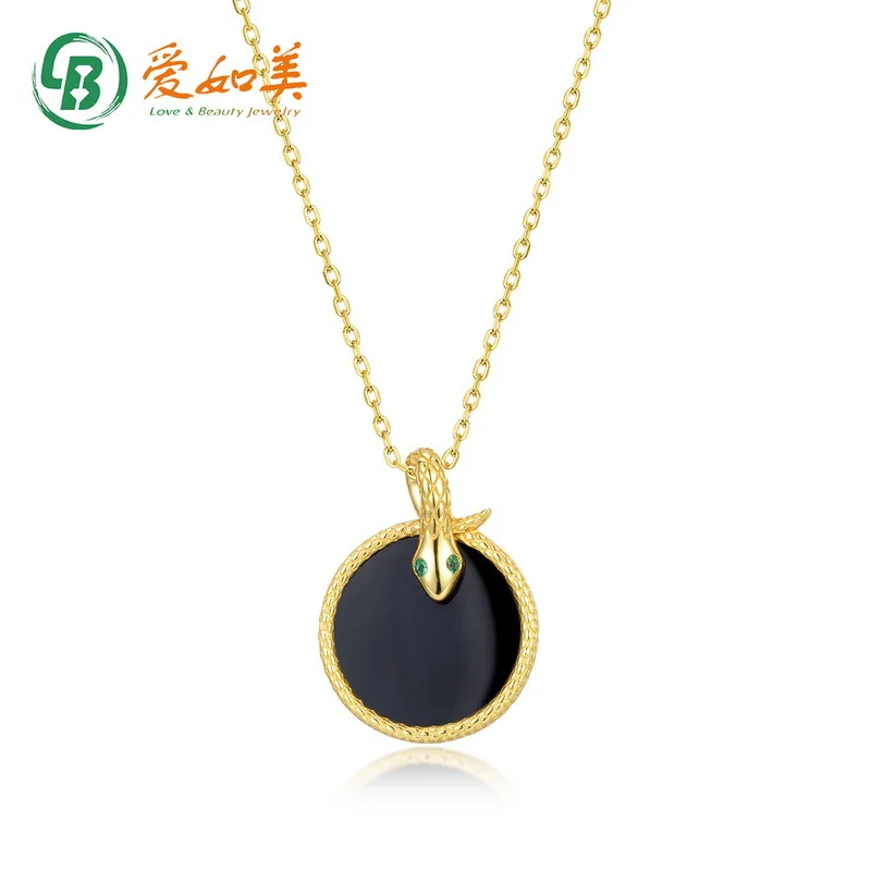 

Personalized and Atmospheric Snake Black Agate Necklace for Women, 18K Gold PT950 Platinum Silver Plated with 7 Layers of Gold