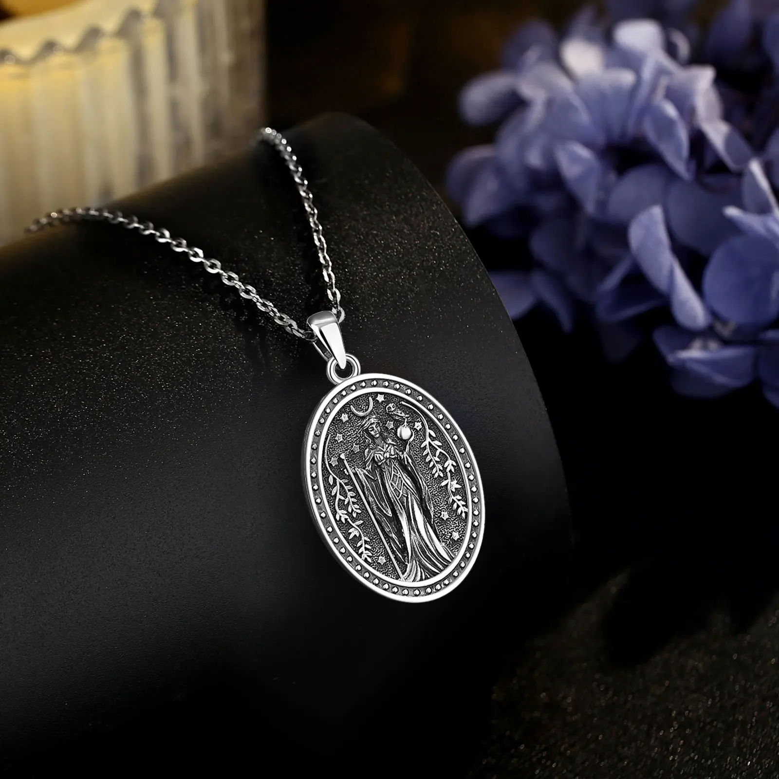 AEONSLOVE 925 فضة NYX آلهة قلادة الأساطير اليونانية ليلة آلهة قلادة القوطية ويكا باقان مجوهرات للنساء