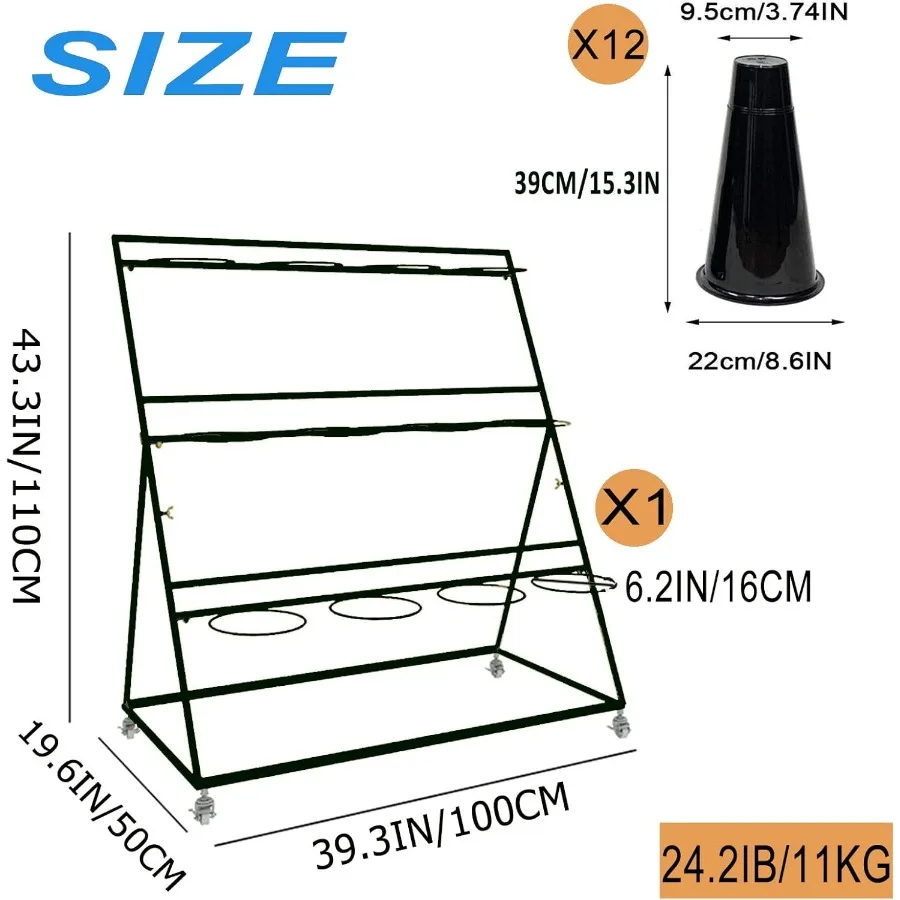 FPIGSHS حامل عرض زهور مكون من 3 طبقات مع عجلات بناء حديد معدني أسود بسعة وزن 150 رطلًا مثاليًا لديكور الزفاف #2
