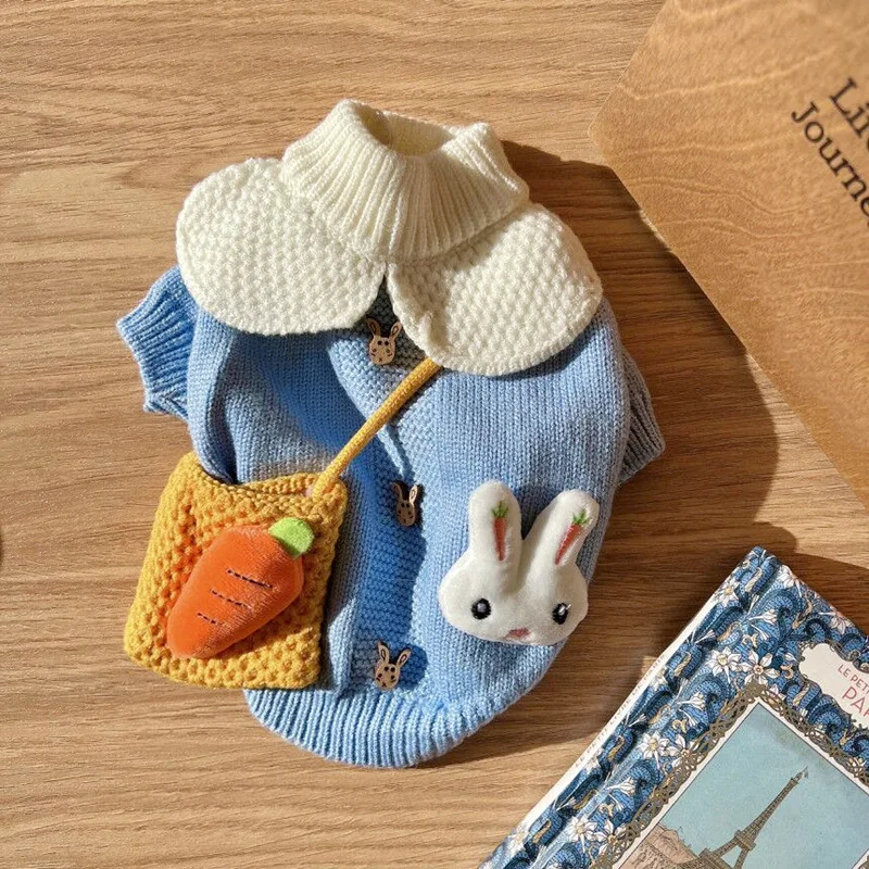 Blue Rabbit Pet Dog Clothes Pet Winter Warm Sweater Teddy Knitted Shirt Dog Two Legs Clothes Pet Supplies XS-XL Puppy Coat