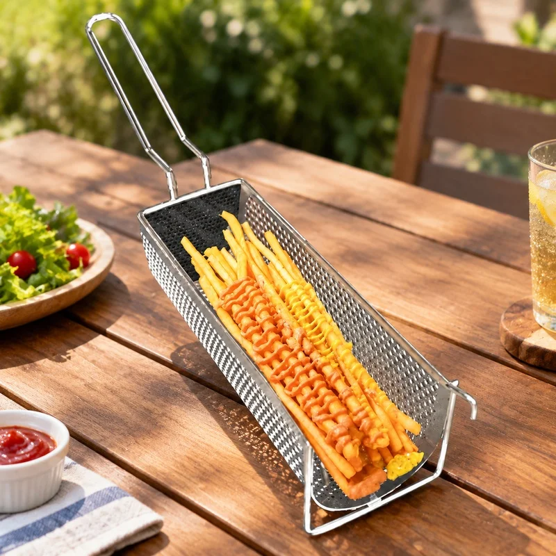 Heavy-Duty Stainless Steel Fry Basket for Perfectly Crisped Fries and Chips Cooking Tool