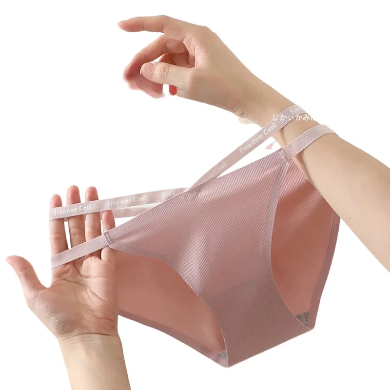 

Women's Underwear Ice Silk Seamless Summer Thin Style Sexy High Slit English Slim Belt Sports Briefs sexy Panties Women Briefs