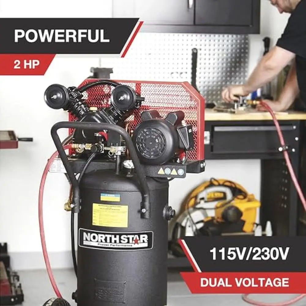 Portable Electric Air Compressor 2 HP 20-Gallon Vertical Pump 5.0 CFM Dual Voltage Induction Motor 6ft Cord Air Brushing