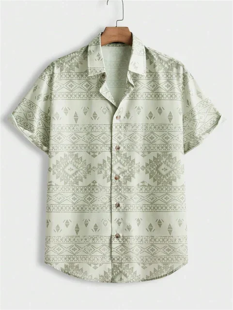 

Men's Hawaiian Ethnic Totem Print Short Sleeve Shirt Casual 03 Lapel Plus Size Y Size Fashion Men's Shirt