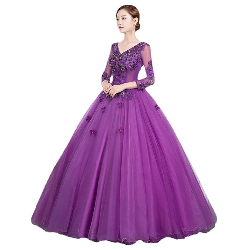 فستان سهرة نسائي جديد موديل 2026 برقبة على شكل حرف v فستان سهرة عصري للتخسيس أداء امتحان فني تنورة طويلة منتفخة حالمة