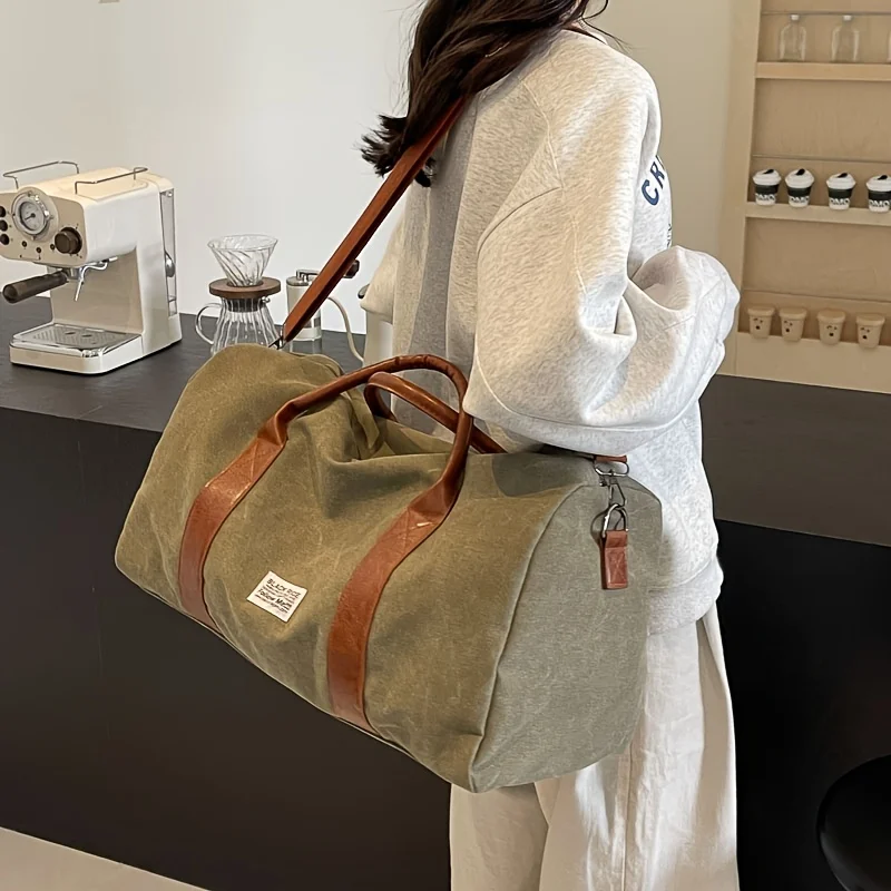 1pcs Thick Wear-resistant Canvas Yoga Bag Reinforced Leather Handles Multi Pocket Hand Duffle For Unisex Workout Short Trip