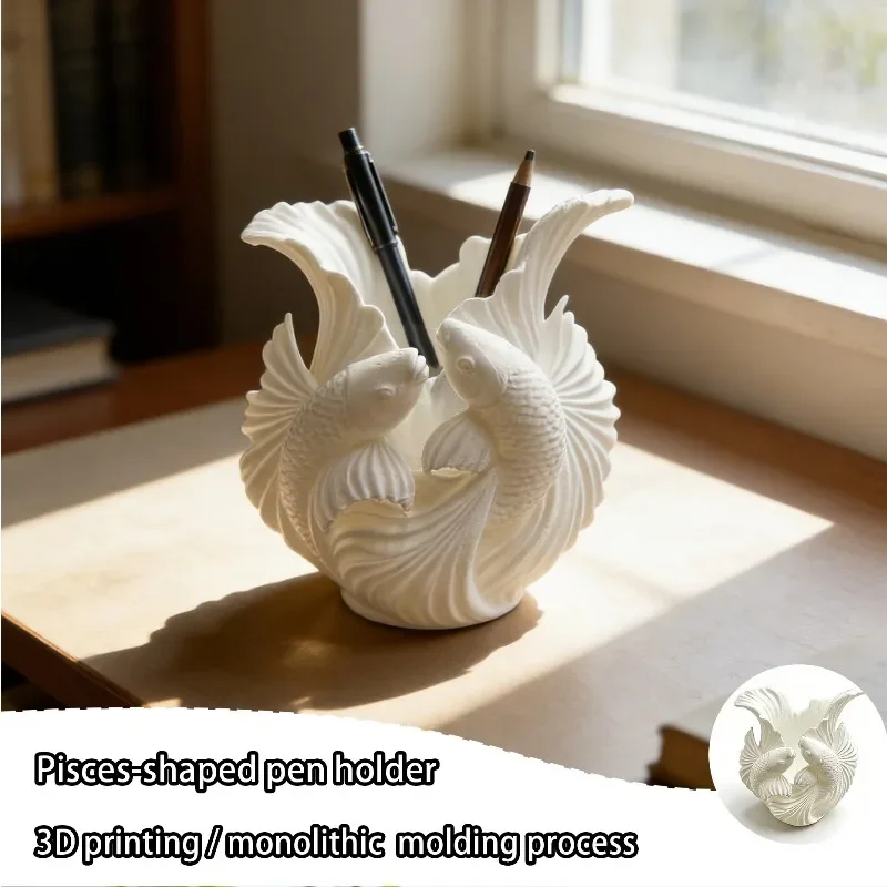 Koi Fish Pen Holder 3D Printed Desktop Vase Ornament Multifunctional Artistic Tabletop Storage Decor Unique Stylish Gift