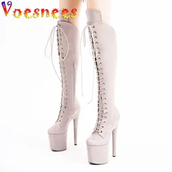 Model Runway Show Zip Shoes 20CM Suede Nightclub Women's Pumps Fashion Platform Super High Heels Pole Dance Over-the-Knee Boots