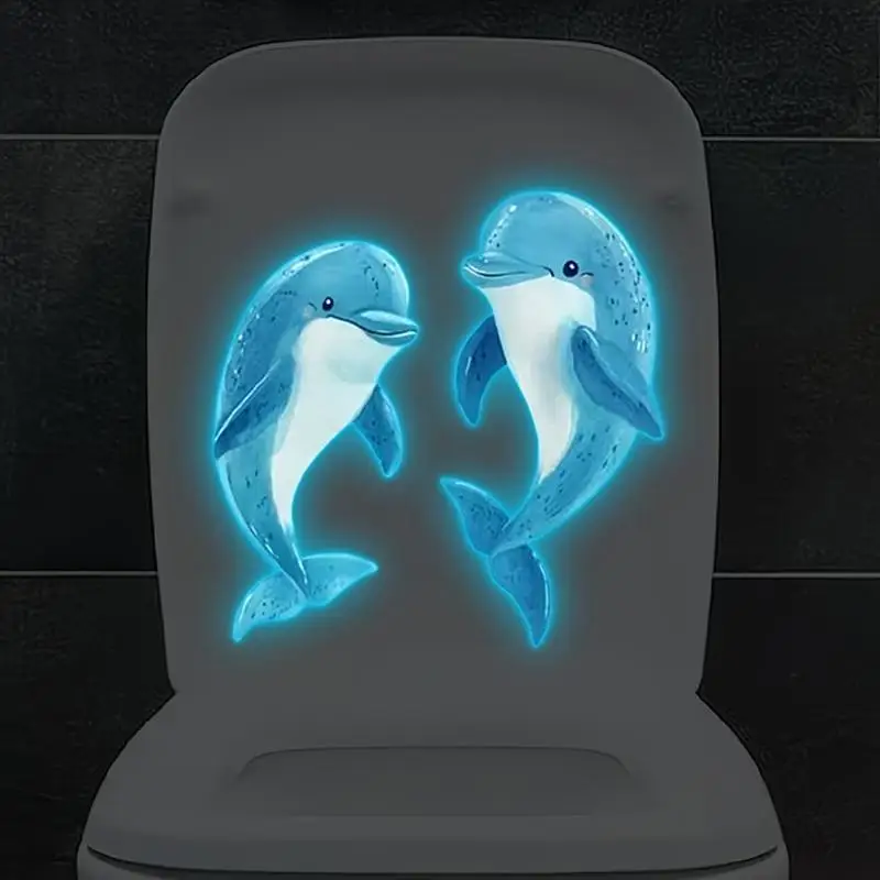 New Glow-in-the-Dark Blue Dolphin Toilet Sticker Wall Glass Sticker Bathroom Removable Self-Adhesive Home Decor Car Sticker