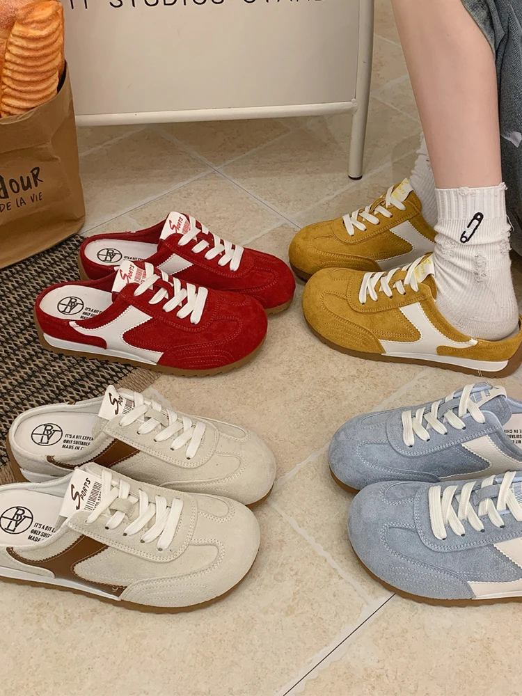 Red Half Slippers Women's Summer Outdoor Wear Ultra Fire Lazy One Step No Back Heel TPR Rubber Slip on Clog Shoes Korean Style