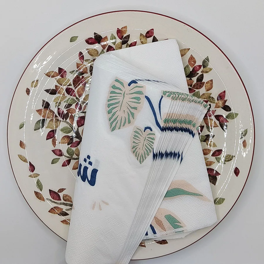 20 قطعة 33 سنتيمتر رمضان تحت عنوان المناديل الملونة ، لب الخشب الأصلي ورقة جو ورق زينة المفارش DIY Decoupage ورقة