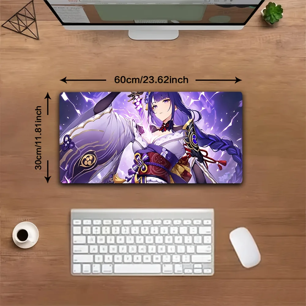 1pc R-Raiden Shogun Gaming Mouse Pad - Non-Slip Rubber Base, Washable Desk Mat with Vibrant Purple & Golden Artwork, Perfect for
