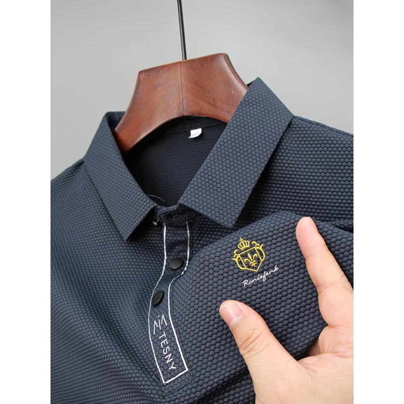 High end exquisite embroidery short sleeve men\'s Polo 2023 summer new fashion ice silk T-shirt luxury top casual wear top M-4XL