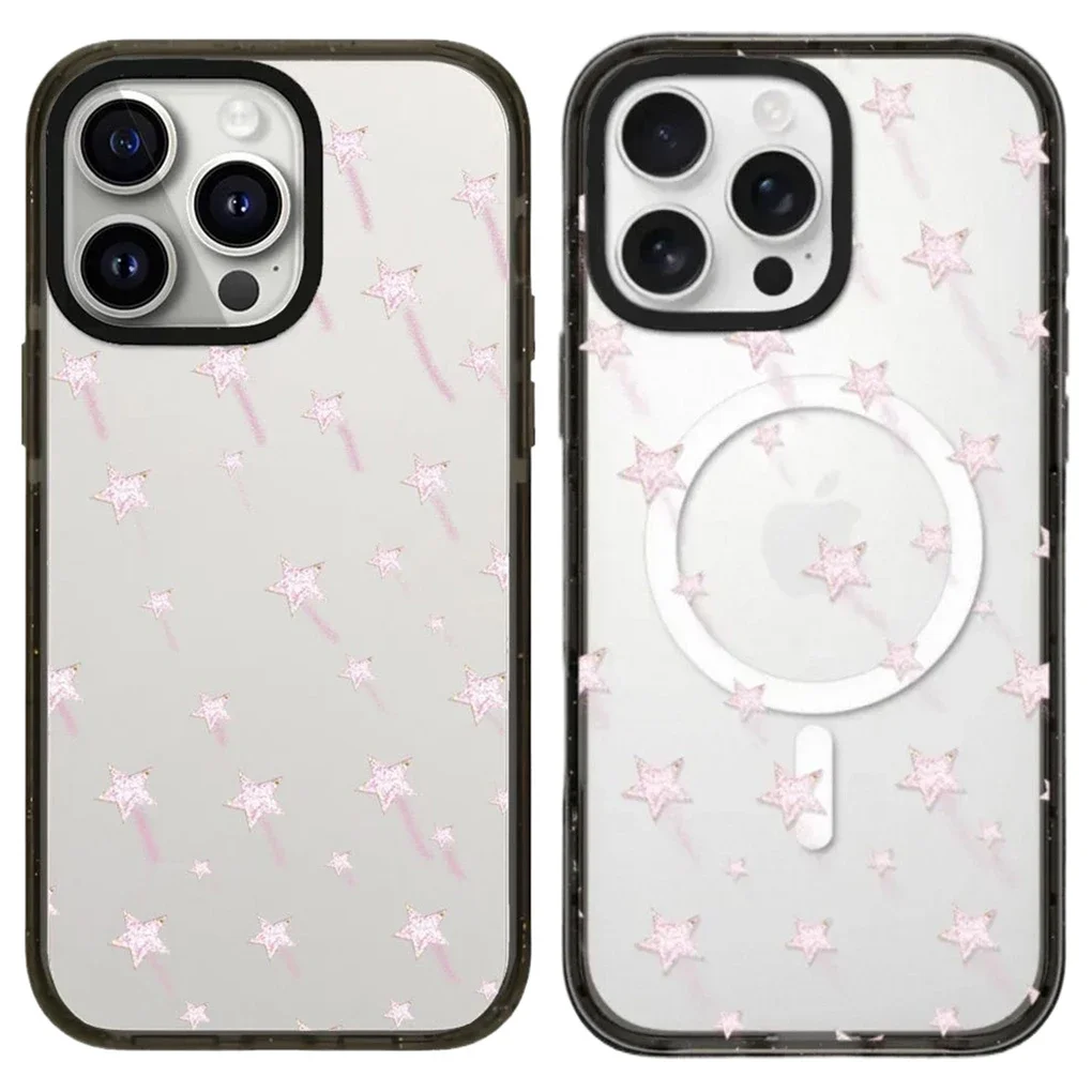 

Pink Meteor 2.0 Acrylic Black Border Protective iPhone Case Cover for 17 16 15 14 13 12 Pro Max Case