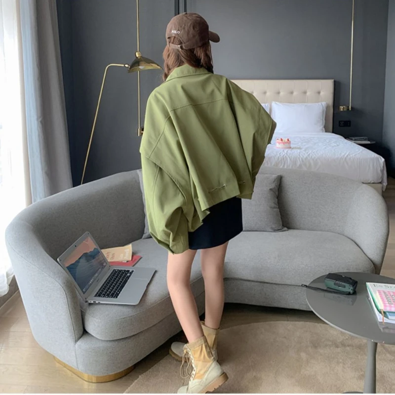 2024 New Korean Casual Jacket Women Short Baseball Coat Womens Green Clothes Y2K Autumn Bomber Jacket Women Fashion Elegant Top