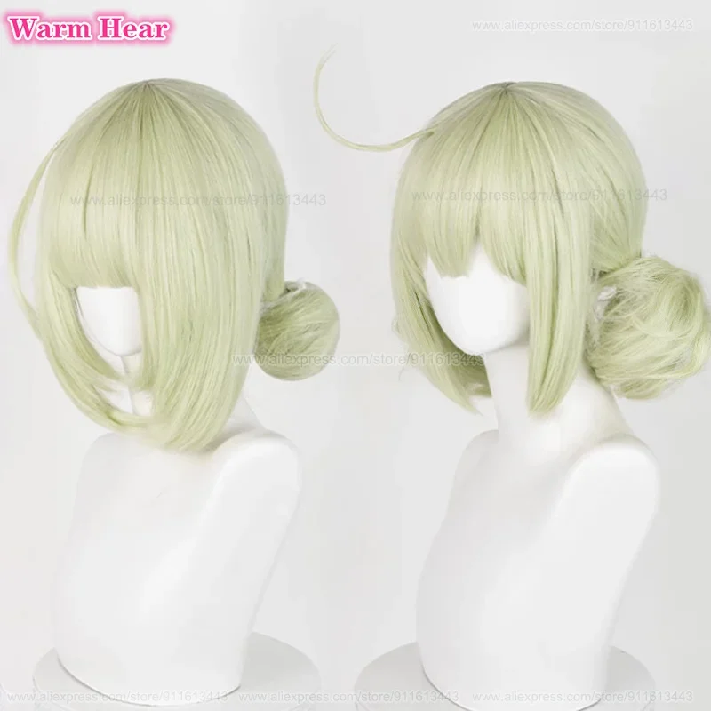 New! Anime Araga Kiwi Cosplay Wig Short 35cm Cyan Double Hair Bun Wig Heat Resistant Synthetic Wigs Halloween Party Woman Wigs