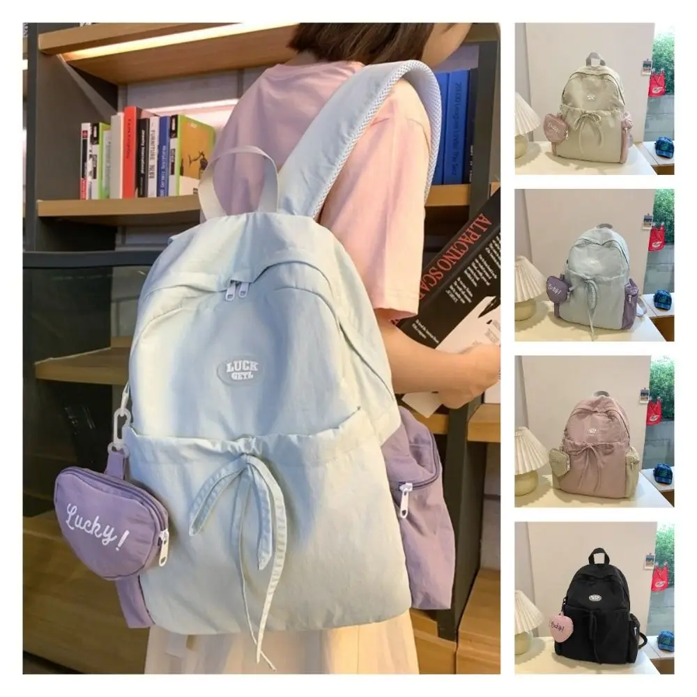 

Fashion Korean Bow Belt Backpack Sweet Large Capacity Bow Nylon Backpack Handbag School Bag Shoulders Bag Travel