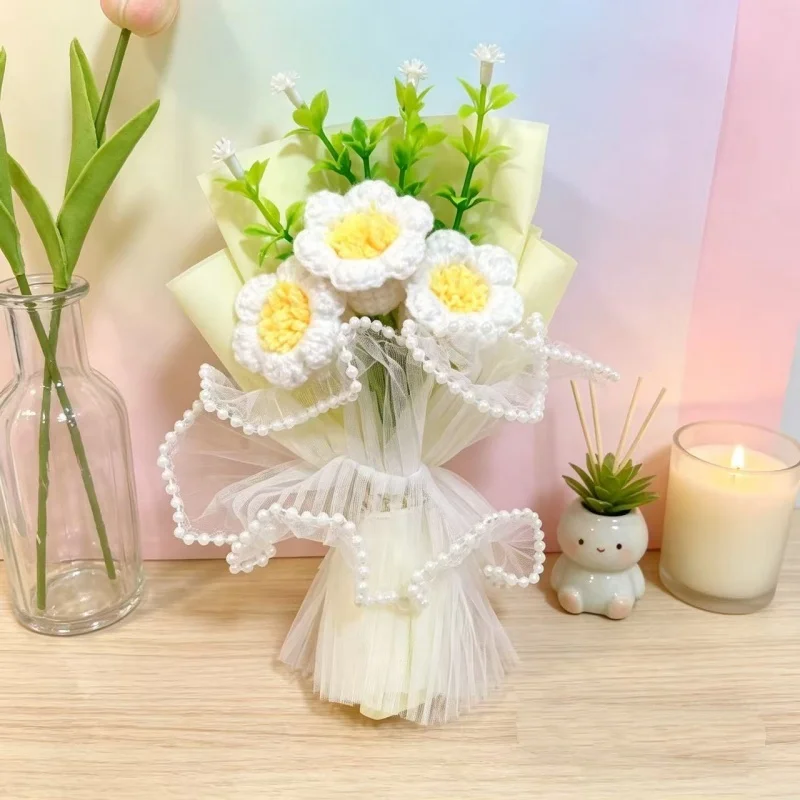 15cm Mini Handgemachter Häkelblumenstrauß Künstliche Blumen Valentinstag Muttertag Romantisches Geschenk Tischdekoration – Detail 5