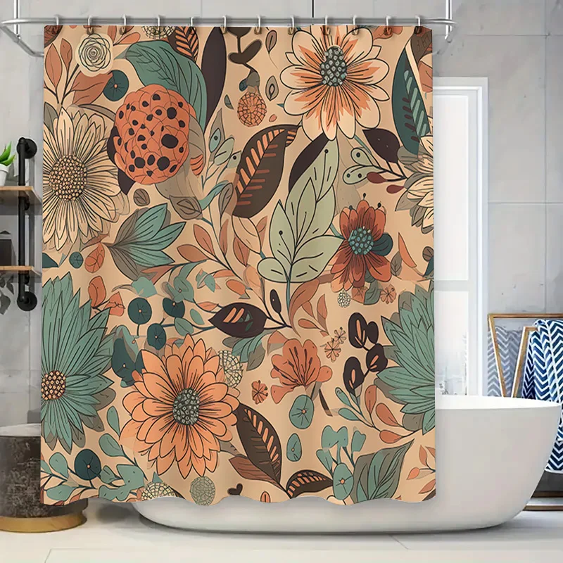Modern Floral Shower Curtain Rustic Bathroom Decor Neutral Color Palette for Home