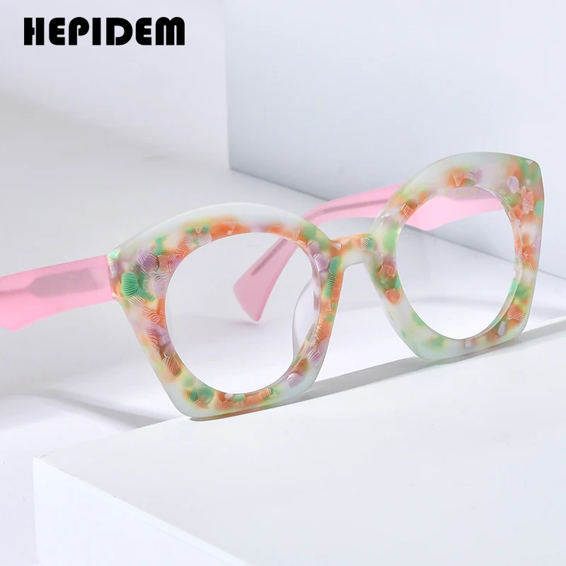 HEPIDEM Acetate Eyeglasses Frame Women 2024 New Men Fashion Cat Eye Glasses Spectacles Eyewear H9388