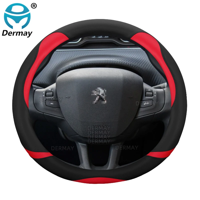 for Peugeot 2008 A94 2013~2018year Cute DERMAY Car Steering Wheel Cover PU Leather Sweet Color Women New Girls Auto Accessories