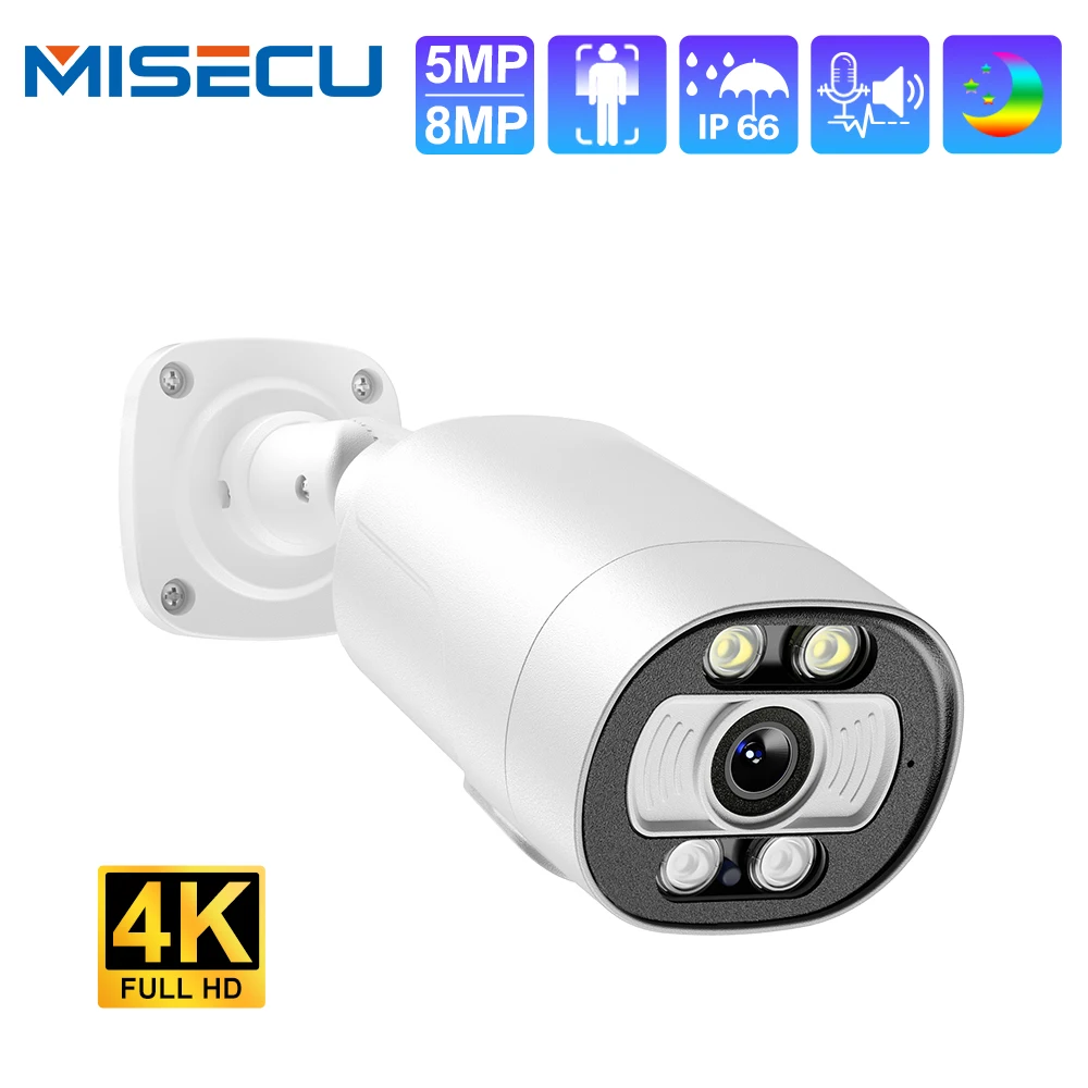 MISECU 4K 5MP POE IP Camera AI Smart Two Way Audio Outdoor Human Detect Color Night Vision Home Recorder Surveillance Camera