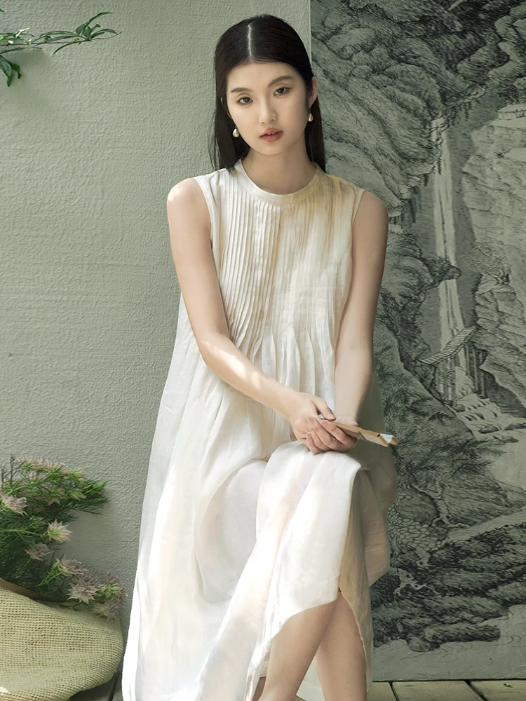 

Белая хлопково-льняная летняя свободная повседневная длинная юбка-ципао в винтажном стиле, дышащая и удобная для ежедневной носки