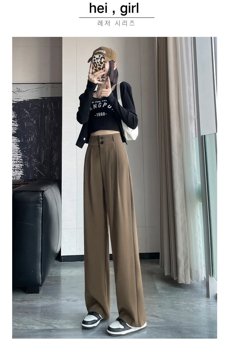 Frauen Lose Frühling Sommer 2024, Neue Hohe Taille Breite Beine Dünne Beiläufige Hosen Koreanische Mode-Trend Weiblichen Anzug Gerade Hosen – Detail 14