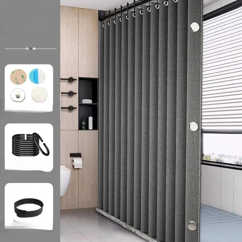 ستائر دش مقاومة للماء من الكتان المقلد، حلقة كبيرة من القماش السميك، ستائر دش غير شفافة في الحمامات، ستائر سهلة التركيب #1