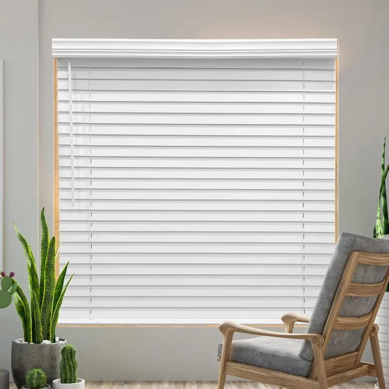 Modern Faux Wood Blinds 2 Inch Slat Horizontal with Blackout & Anti-UV French Window White for Home Interiors