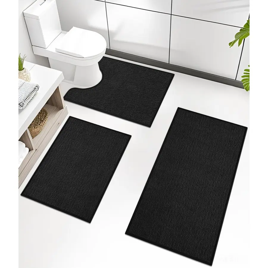 

Наборы ковриков для ванной комнаты из 3 предметов, ультратонкий коврик для ванной, быстросохнущий, впитывающий, нескользящий, можно стирать в машине, черный