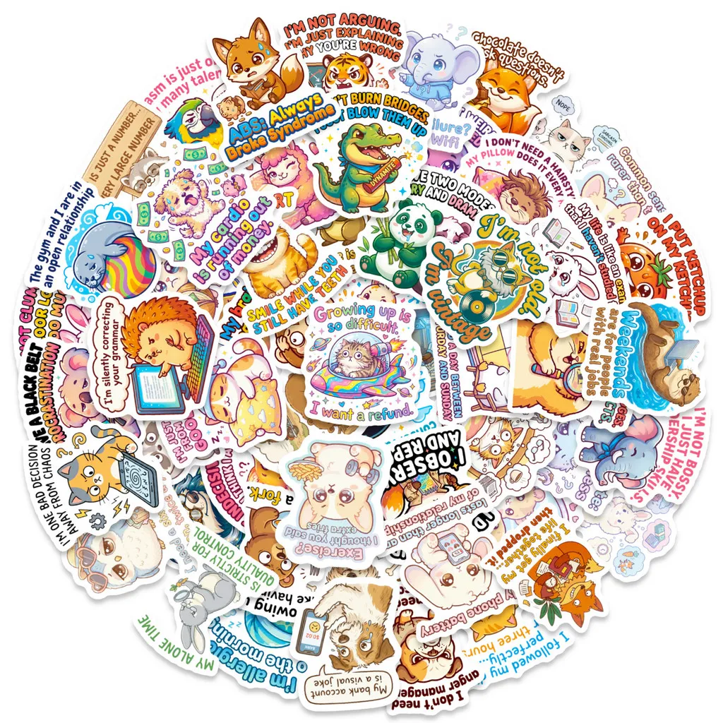 56Pcs Animal Stickers, Funny Animal Quote Text Decals, Waterproof English Slogan Stickers for DIY Craft RecordingYourLife Store