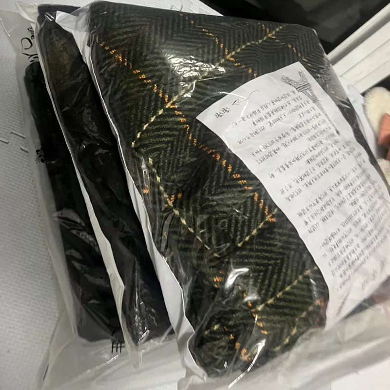 2024 Winter Female Plus Size 7XL 8XL Green Plaid Vintage Retro Casual Elegant Thick Woolen A-line Ladies Long Skirts with Womens
