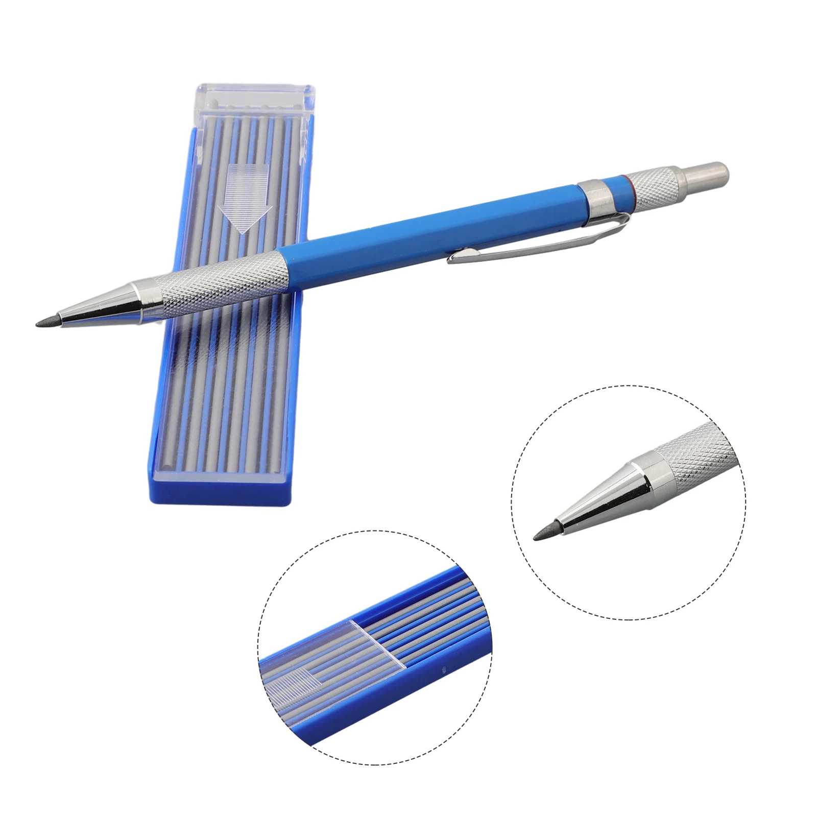 13pcs Metal Markers Pen Refills With 12 Refills Accessories Auto Tracing Pencils Blue Carpentry Pens Deep Hole