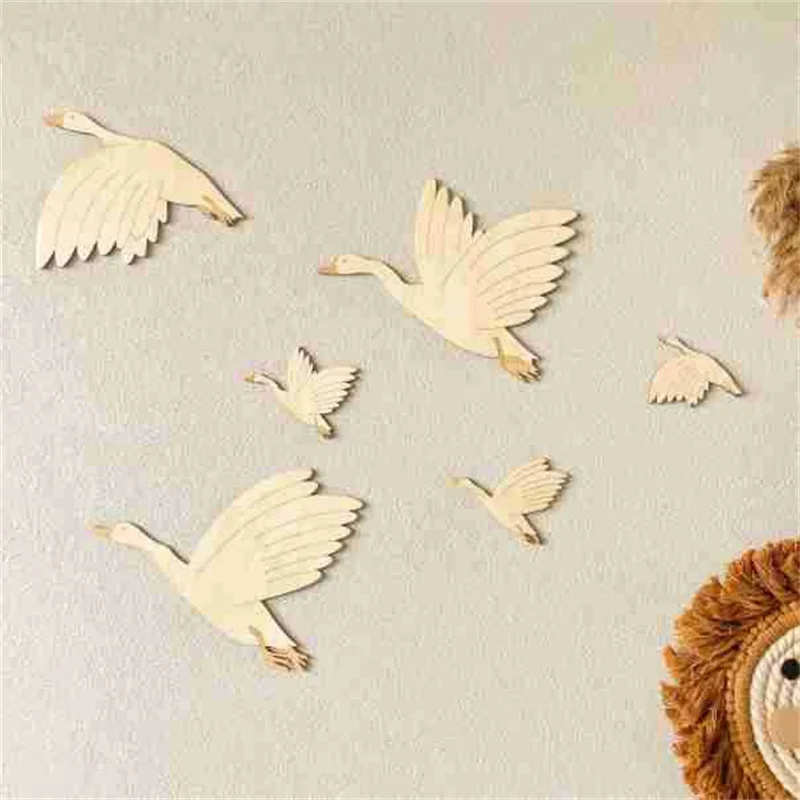 

Wooden Cygnet Wall Sticker Set Flying Birds WildGeese Wood Sticker Kids Room Decoration Ornaments Home Crafts Baby Nursery Decor