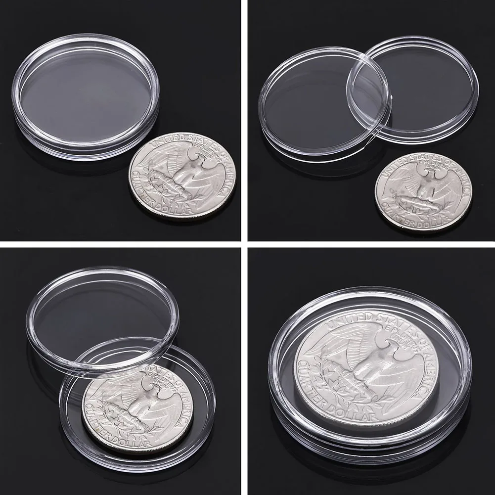 Set of 100 Coin Capsules 25mm Diameter with Plastic Storage Box for Coin Collectors Copper Silver Gold and Commemorative
