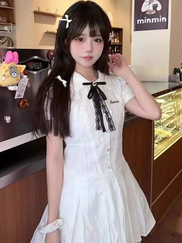 Sweet And Spicy School Girl Style Dress Women's Summer First Love Gentle Tea Break Princess Skirt Waist Cinched Pleated Short...