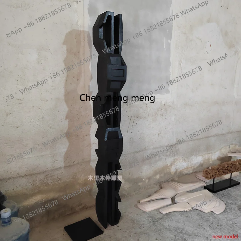 H178Vertical height wood carving crafts model room entrance wooden floor sculpture art installation