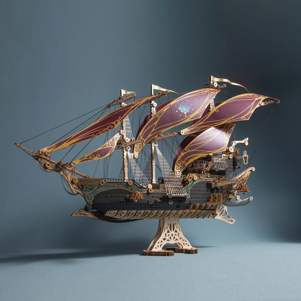 Puzzle 3D en bois à monter soi-même, bateau Pirate mystère du futur, modèle d'assemblage fait à la main, décoration de bureau, ornements Steampunk, cadeau pour enfant et adulte