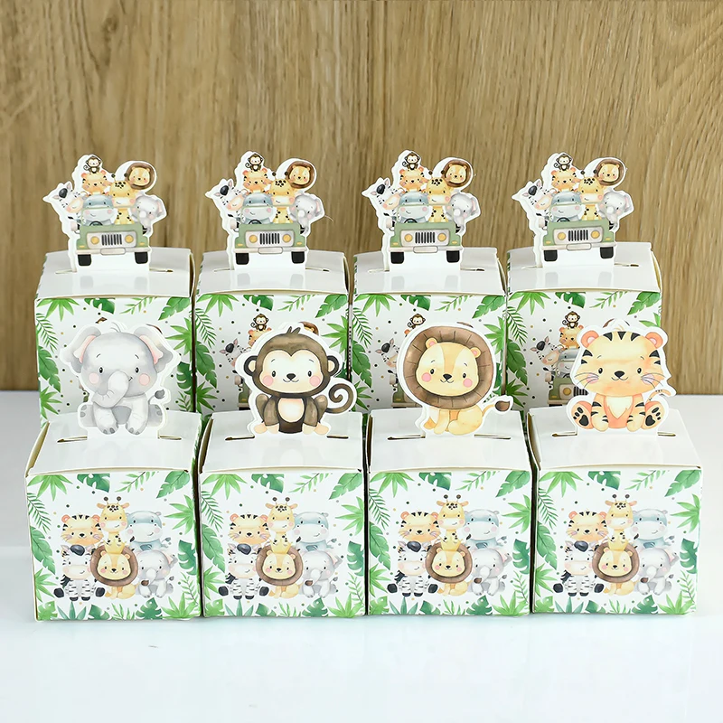 

24Pcs Jungle Animal Candy Gift Box Lion Elephant Packaging Box Birthday Party Decoration Baby Shower Decor Supplies