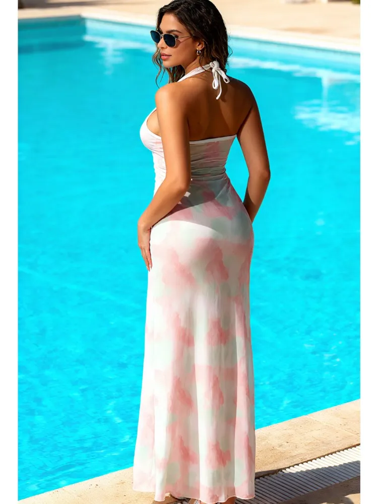 Bikini Bodysuit Swimwear Women Cover-Ups Bathing Suit Summer New Ruffle Splice Print Beachwear Holiday Bikini Cover Ups Outfits