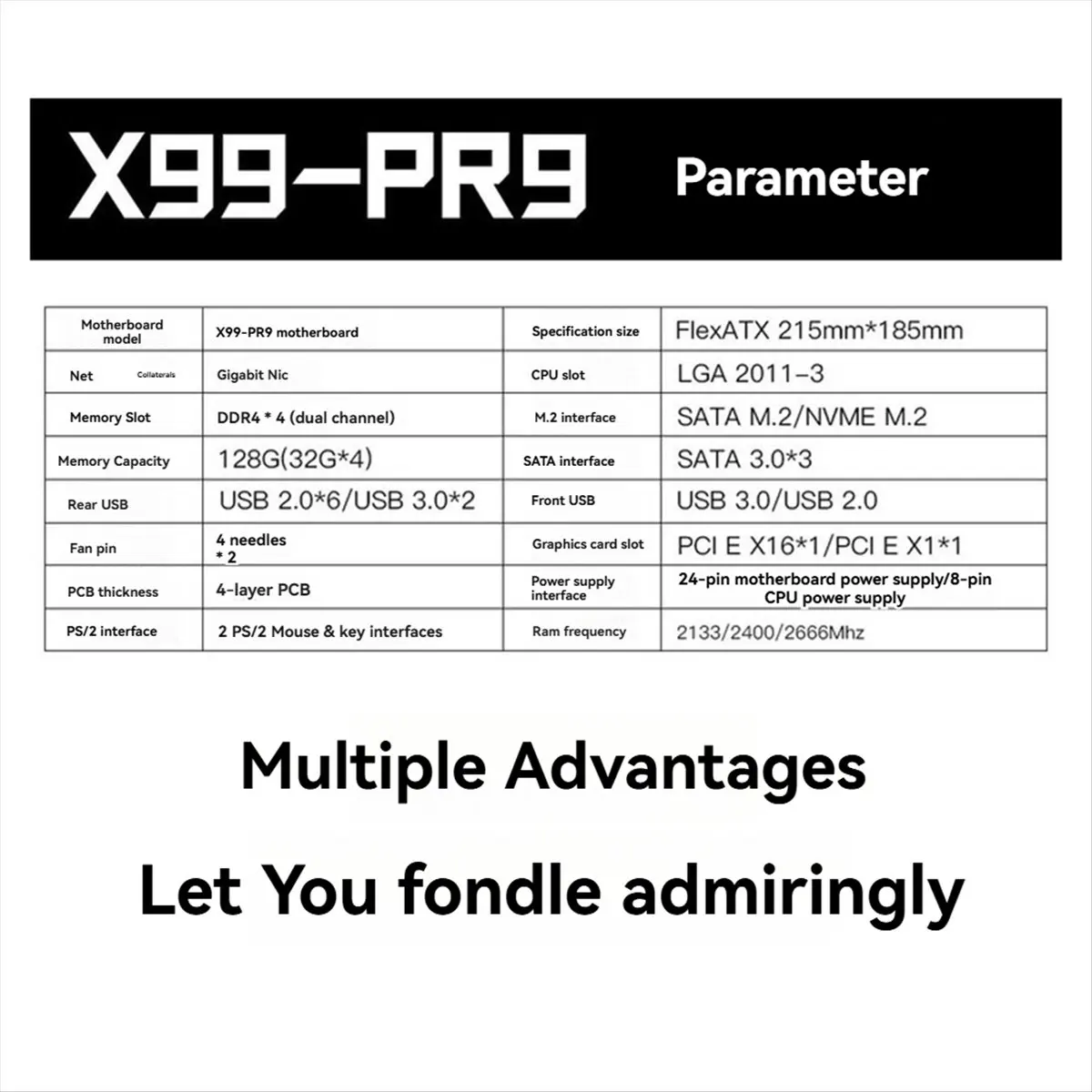 ■★New Arrival Fashion  X99 PR9 Motherboard LGA 2011-3 Supports 4X DDR4 RAM Gigabit LAN SATA/NVME M.2 Supports E5 26XX V3 CPU