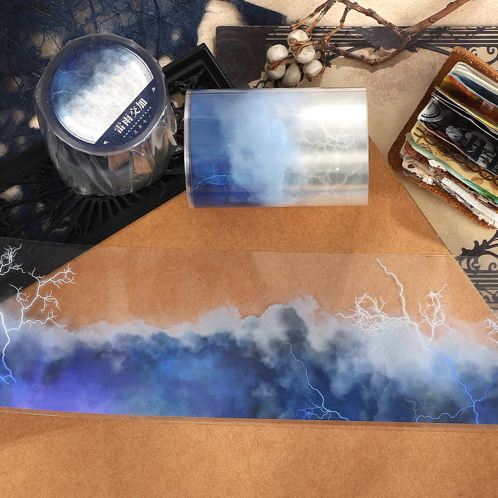 

60 мм * 5 м винтажная ПЭТ-лента с громом и молниями, креативный материал для журнала «сделай сам», канцелярские принадлежности для коллажа, скрапбукинга