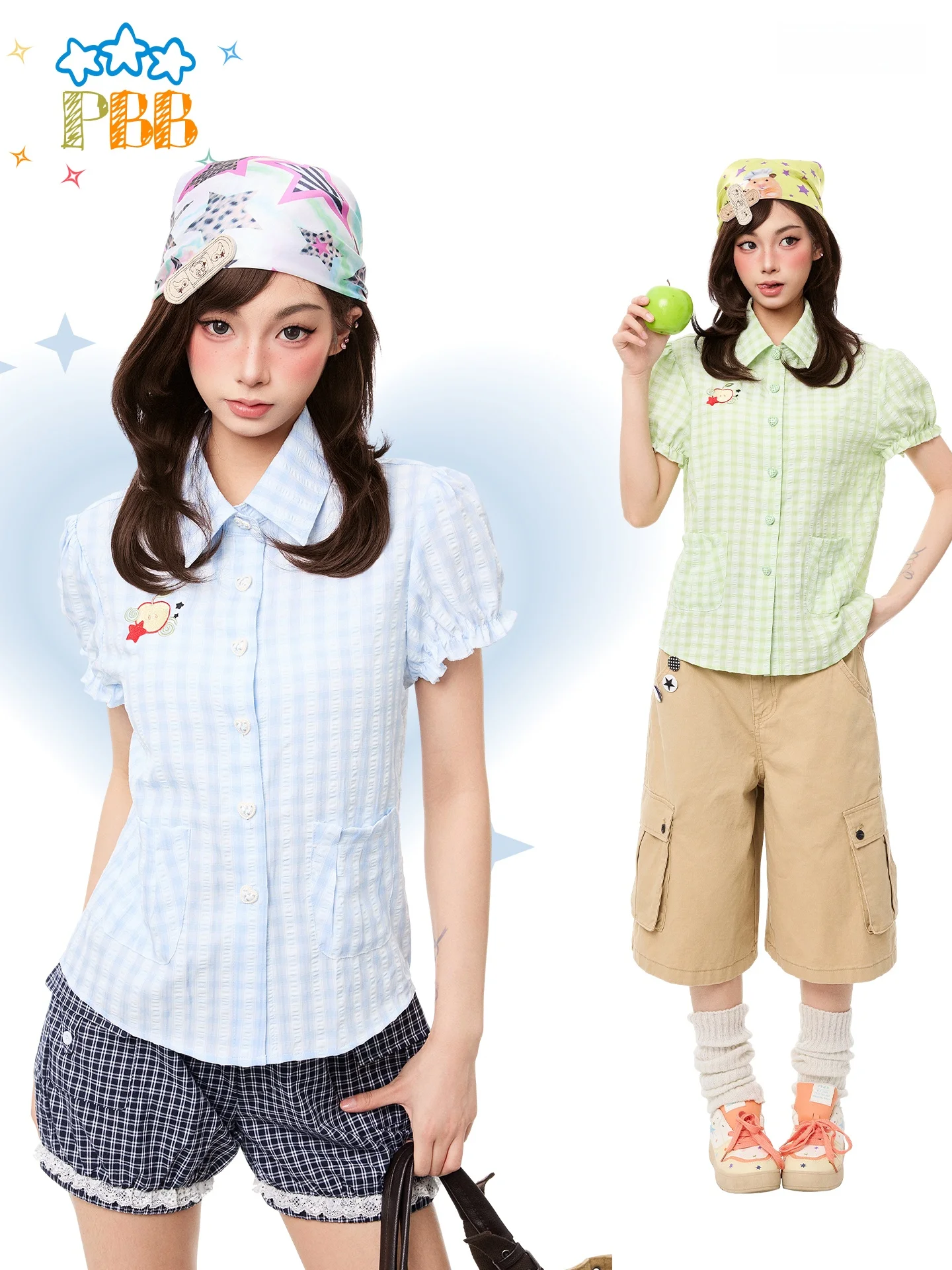 

PBB Summer Casual Embroidery Short Sleeve Loose Bubble Sleeve Shirt Women's Jacket Slimming Short Length Outerwear