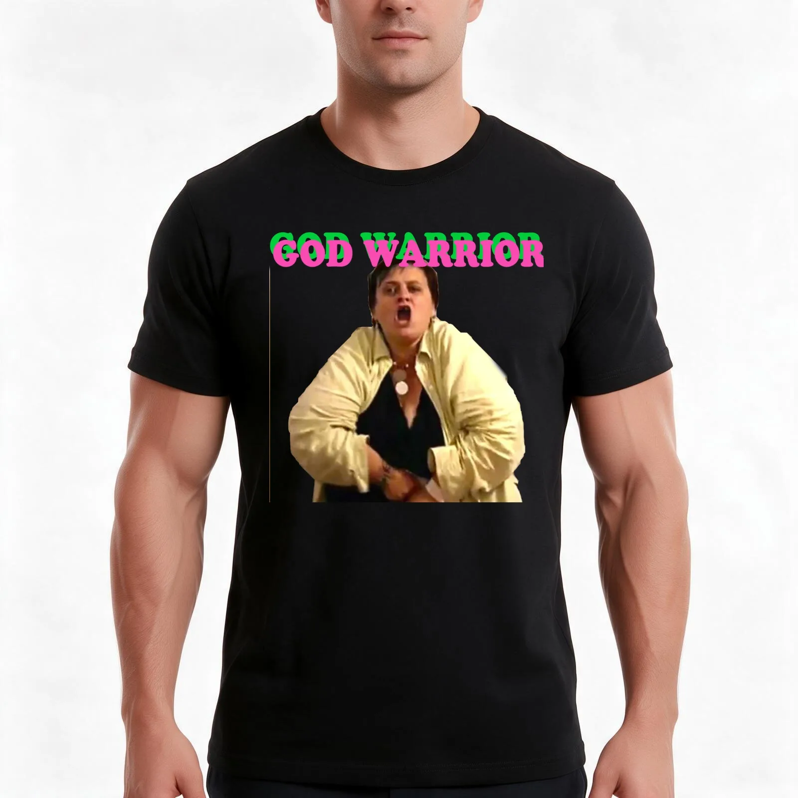 ? GOD WARRIOR ? T-Shirt, Summer Casual Cotton Tee, Oversized Streetwear Tops, Vintage Graphic Print, Loose Fit Short Sleeve
