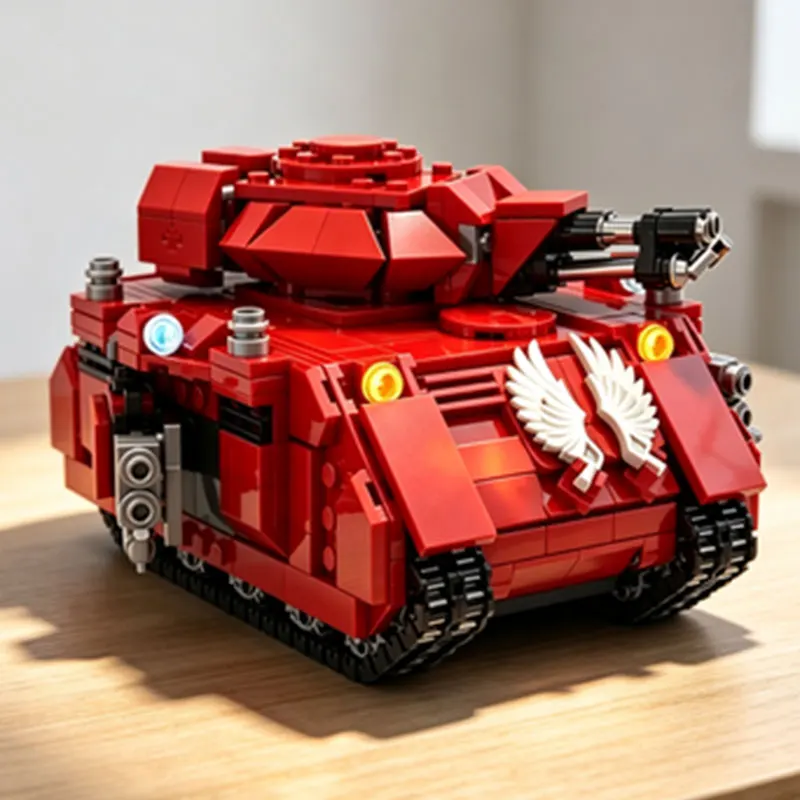 MOC 737pcs Small Particle Building Blocks, Sci-Fi Red Double-Barreled Tank Model Armored Vehicle, Collectible Toy/Ornament
