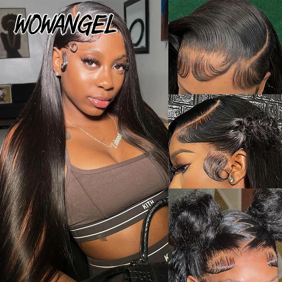 WOWANGEL Straight Lace Front Wigs 100% Human Hair 13X6 HD Lace Full Frontal Wig Pre Plucked Brazilian Human Hair Wigs For Women view 3