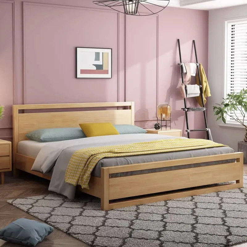 !@Modern Luxury King-Size Bedroom Furniture Set Manufacturer's Simple Solid Wood Double Bed Minimalist Design Storage Features