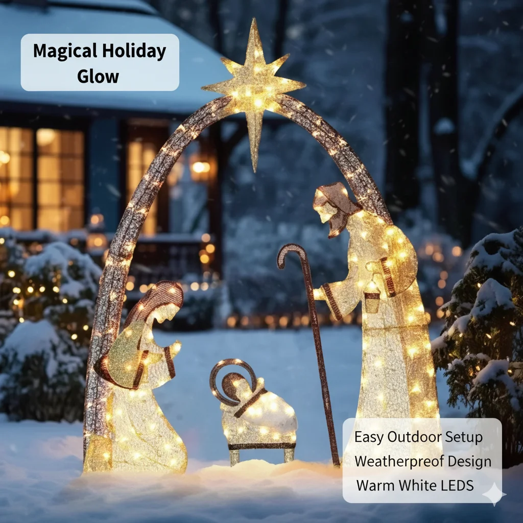

Lighted 5.5FT Outdoor Nativity Scene, Waterproof Christmas Decor With LED Lights For Yard, Garden, Porch, Holiday Home Display